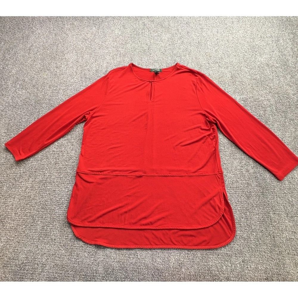 Lauren Ralph Lauren Tunic Women 1X Red Keyhole Career Classic Minimalist Preppy
